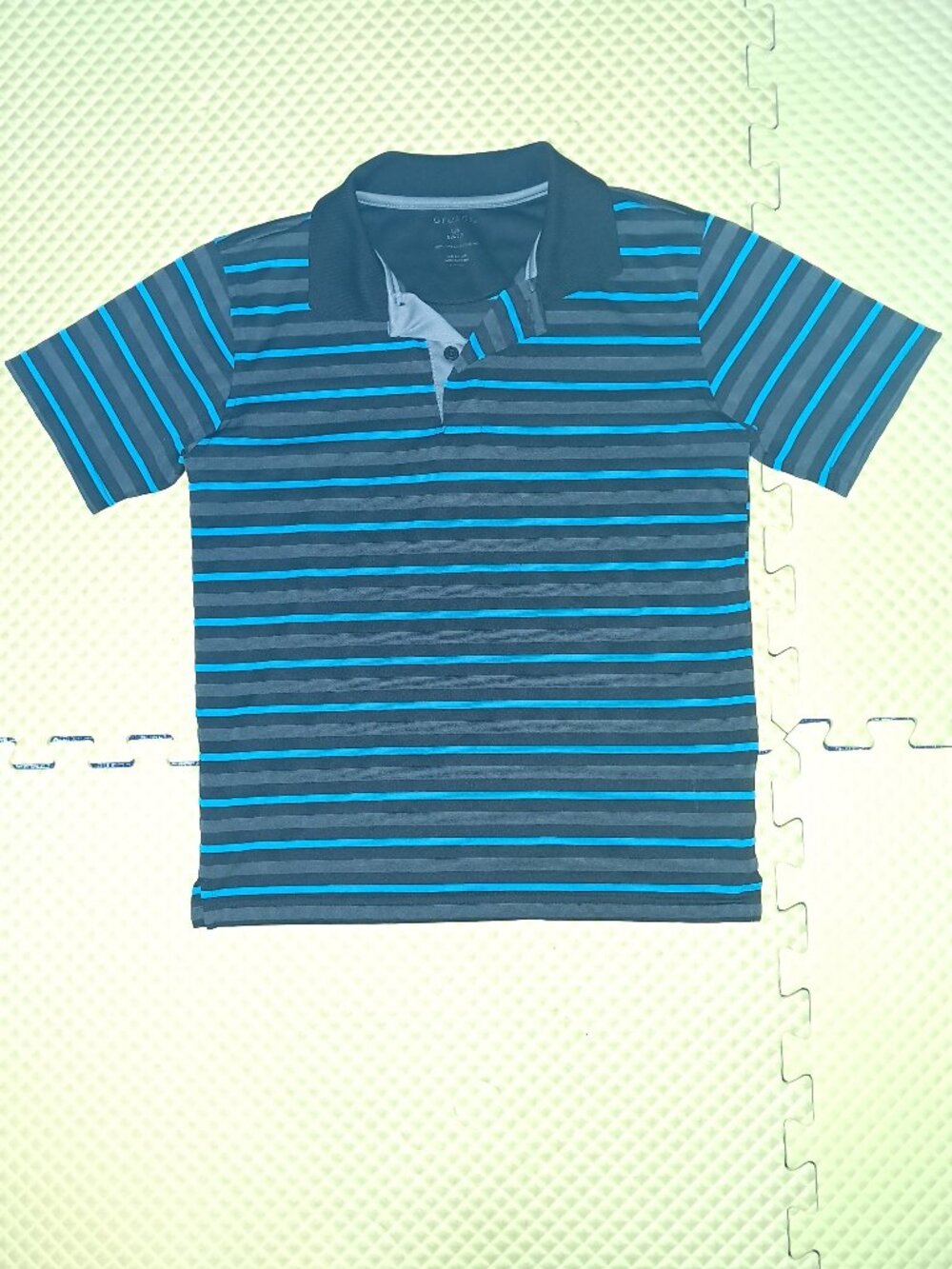 George Golf Polo Shirt Aqua Blue Striped Polyester Moisture Wicking Quick Dry
